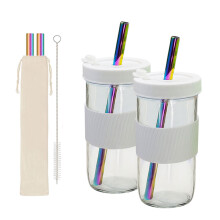 Gobelet à smoothie étanche et réutilisable avec large ouverture et paille perlée, idéal pour le bubble tea et les boissons nomades.