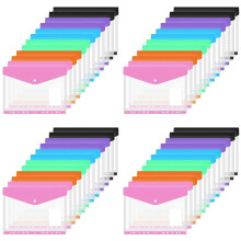 48 Packs Binder Pocket 11 Holes Expandable Binder Folders for 2/3/4 Ring Binder Plastic Envelope File Document Pouch