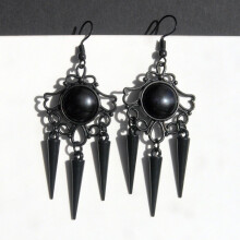 (Black)Bohemian Black Spiked Drop Earrings With Hollow Geometric Design Womens For
