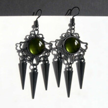 (Green)Bohemian Black Spiked Drop Earrings With Hollow Geometric Design Womens For