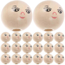 (1.4X1.4X1.4CM, As Shown) 50Pcs Round Wooden Smile Face Beads Wood Loose Beads Round Spacer Beads with Hole