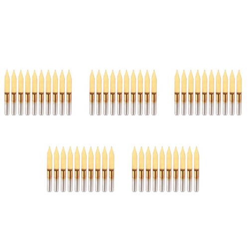 50Pcs 30 Degree 0.1mm Tip Titanium Coated Flat Bottom Carbide PCB Engraving Bits V-Shape CNC Router Cutter Cutting Tool 1