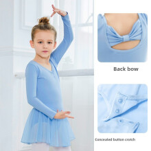 (BlueBack,160)Baby Girl High Quality Practice Ballet Dress With Long Sleeves Skirt With