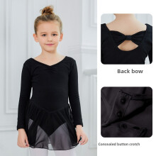 (BlackBack,110)Baby Girl High Quality Practice Ballet Dress With Long Sleeves Skirt With