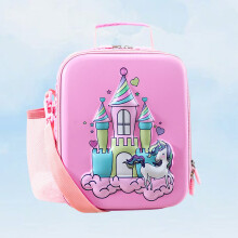 (Pink Castle)Childrens Eva Water Bottle Bag With Cartoon Animal Prints For School Use