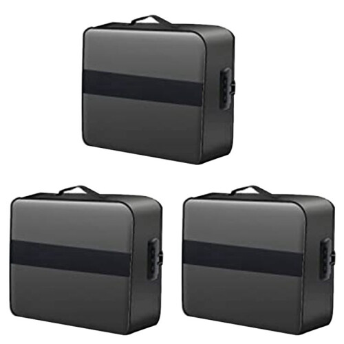 3X Document Bag with Lock - Fireproof Moisture Proof 3-Layer 15X11 Inch Important Document Organizer (Black)