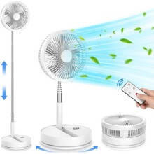 Ventilatore a piantana silenzioso e portatile, 23 cm (9 pollici), bianco, con telecomando, ricaricabile tramite USB e pieghevole, da 720
