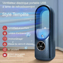 Ventilatore elettrico portatile USB - HD4K - 6 velocità - Blu - Raffreddamento senza pale - 300x120 mm