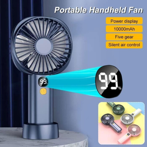 Mini Fan - USB - Portable - 5 Speeds - Blue - 10,000 mAh