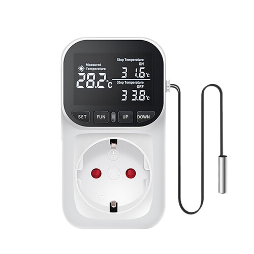 2X Digital Temperature Controller,Reptile Thermostat Timer  Plug with Sensor Greenhouse Aquaculture EU Plug 1