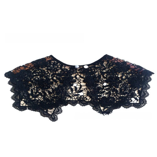 (Black)Womens Versatile Lace Shoulder Neck Accessory With Embellished Floral Pattern 2