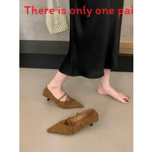(Brown,37)Vintage Velvet Mary Jane Heels With Cross Strap And Slim Heel For Office And Outings