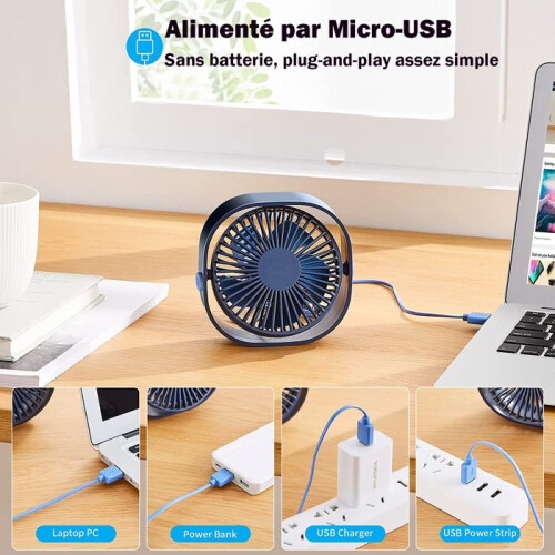 Μίνι Φορητός Αθόρυβος Ανεμιστήρας USB με 3 Ρυθμιζόμενες Ταχύτητες για Γραφείο, 2