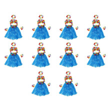 60 Set Hawaiian Grass Skirt Flower Hula Lei Wristband Garland Fancy Dress Costume -
