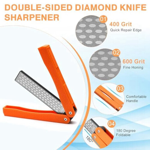 2X 2 Double-Sided Diamond Knife Sharpener/2 Retractable Diamond Sharpening Rod,Blade Sharpener Stone Pocket 2