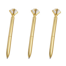3X Mignon Stylo A Bille Alliage Stylo A Bille avec Grand Stylo de Rechange Noir de Diamant Mode Fournitures de Bureau Scolaire, Or