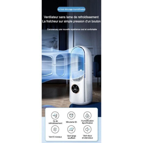 Φορητός Ηλεκτρικός Ανεμιστήρας USB - HD4K - 6 Ταχύτητες - Μπλε - Ψύξη χωρίς λεπίδες - 1