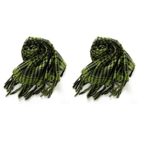2X Écharpe Unisexe En Polyester Poids Léger À Plaid Pompons Arabe Désert Shemagh, Vert