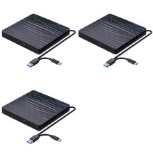 3X External CD/DVD Drive, USB 3.0 & Type-C Portable CD DVD +/-RW Burner Optical Drive Reader Writer DVD Player
