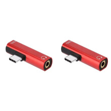 2X 2 in 1 Type-C to 3.5mm Jack Earphone Audio Adapter Charging Converter 3.0 to Type C OTG Converter Red