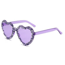 (Purple)Handmade Rhinestone Heartshaped Jelly Sunglasses With Uv385 For Vacation And Casual Wear