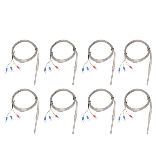 8X 0-400C PT100 Type 5mm x 50mm Temperature Controller Thermocouple Probe 2 Meters