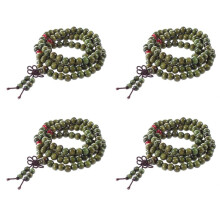 4X Olive Green Sandalwood Beads Buddha Buddhist Mala Stretch Necklace Rosary 29 Inch
