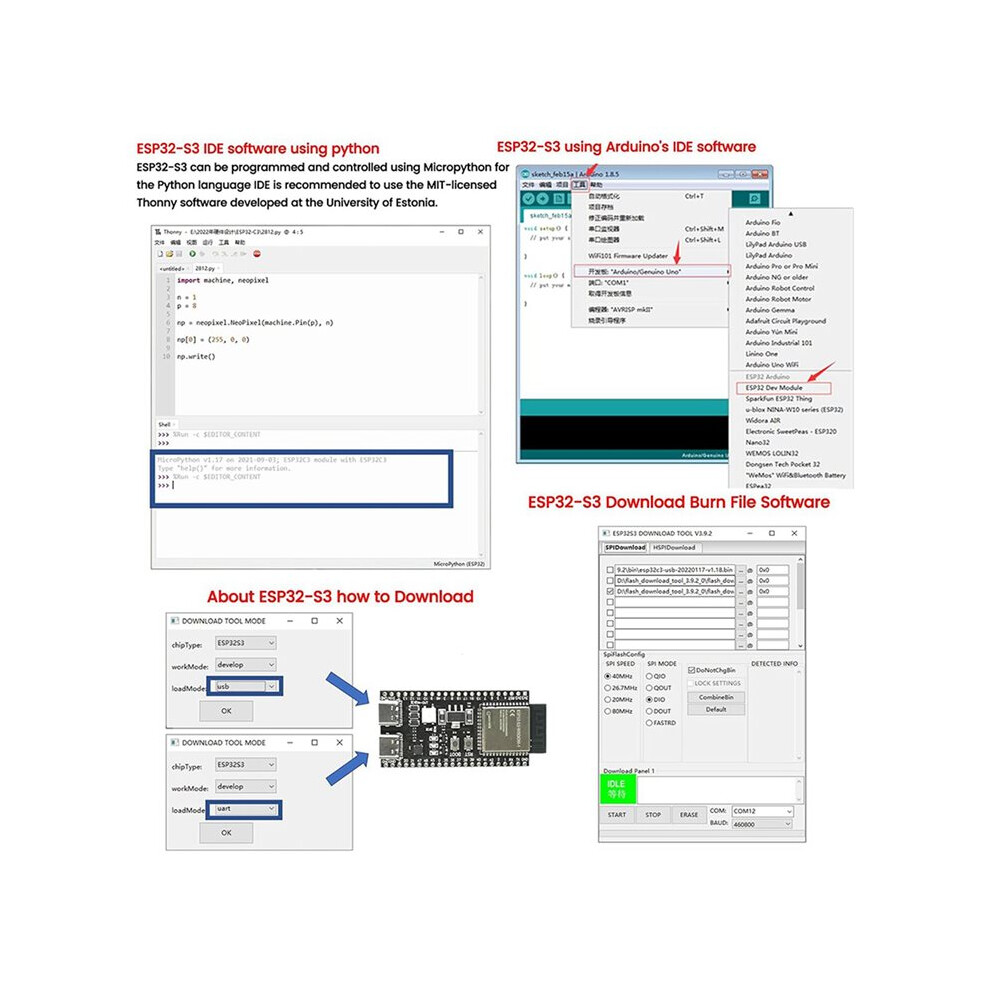 Lot de 6 Cartes de Développement ESP32 S3 avec Module WiFi 2,4 GHz et ...