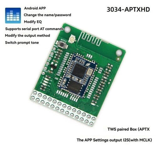 2X QCC3034 Módulo de Áudio Estéreo  5.1 DC3.6-5.5V APTXHD Saída I2S Sem Perdas Módulo SBC/AAC/APTX/APTXHD com Chamada 2