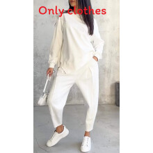 (White,5XL)Autumn Winter Female Sweat Suit With Spliced Panels And Long Sleeves For Casual Street Fashion