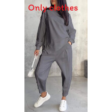(Gray,XXXL)Autumn Winter Female Sweat Suit With Spliced Panels And Long Sleeves For Casual Street Fashion