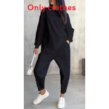 (Black,XXXL)Autumn Winter Female Sweat Suit With Spliced Panels And Long Sleeves For Casual Street Fashion