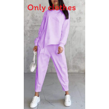 (Violet,L)Autumn Winter Female Sweat Suit With Spliced Panels And Long Sleeves For Casual Street Fashion