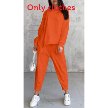 (Orange,XL)Autumn Winter Female Sweat Suit With Spliced Panels And Long Sleeves For Casual Street Fashion