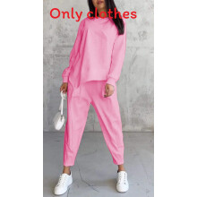(Peach,S)Autumn Winter Female Sweat Suit With Spliced Panels And Long Sleeves For Casual Street Fashion