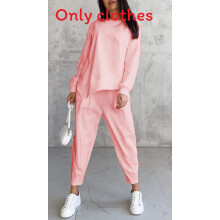 (Pink,S)Autumn Winter Female Sweat Suit With Spliced Panels And Long Sleeves For Casual Street Fashion