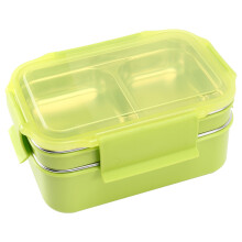 304 Stainless Steel Stackable Compartment Lunch/Snack Box 2-Tier Bento/Food Container for Adults or Kids Green