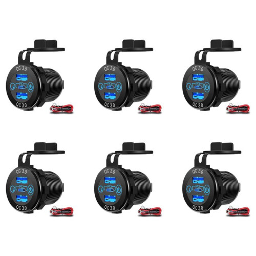 6X Quick Charge Socket 60W USB-C Multiple Car Charger Socket PD 3.0 & Two QC3.0  with Touch  Fast Car Adapter
