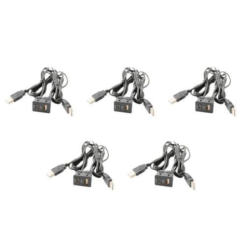 5 Pcs 150CM Car Dash Flush Mount 2 USB Port Panel Auto Boat Dual USB-TAPYC Extension Cable Adapter for