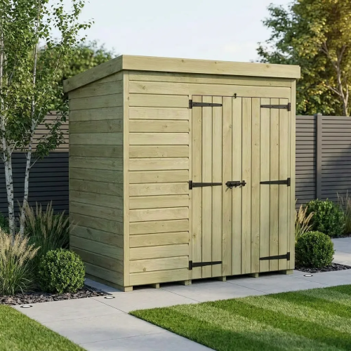 7 x 4 Pent Shed Tanalised (Double Door, No Windows)