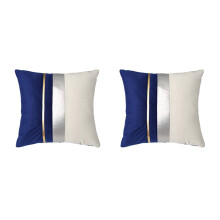Confezione da 2 Cuscini nel Velluto con Cuciture, Federa nel Pelle un Righe Dorate, per La Decorazione del Divano, Soggiorno, Blu