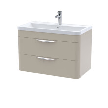Aldershawe Contemporary Wall Hung 2 Drawer Vanity Basin Unit, Polymarble Basin, 800mm, Pebble Grey