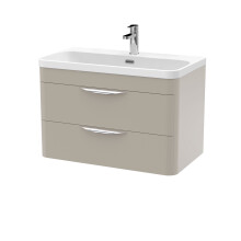 Aldershawe Contemporary Wall Hung 2 Drawer Vanity Basin Unit, Thin Edge Ceramic Basin, 800mm, Pebble Grey