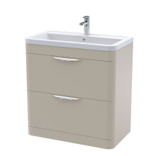 Aldershawe Contemporary Floor Standing 2 Drawer Vanity Basin Unit, Ceramic Basin, 800mm, Pebble Grey