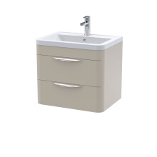 Aldershawe Contemporary Wall Hung 2 Drawer Vanity Basin Unit, Ceramic Basin, 600mm, Pebble Grey