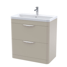 Aldershawe Contemporary Floor Standing 2 Drawer Vanity Basin Unit, Polymarble Basin, 800mm, Pebble Grey