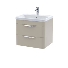 Aldershawe Contemporary Wall Hung 2 Drawer Vanity Basin Unit, Polymarble Basin, 600mm, Pebble Grey