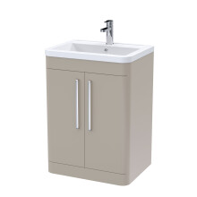 Aldershawe Contemporary Floor Standing 2 Door Vanity Basin Unit, Ceramic Basin, 600mm, Pebble Grey