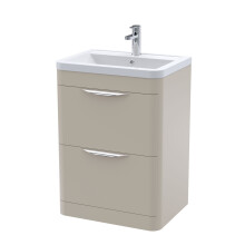 Aldershawe Contemporary Floor Standing 2 Drawer Vanity Basin Unit, Ceramic Basin, 600mm, Pebble Grey