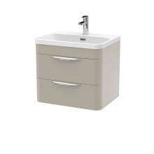 Aldershawe Contemporary Wall Hung 2 Drawer Vanity Basin Unit, Thin Edge Ceramic Basin, 600mm, Pebble Grey